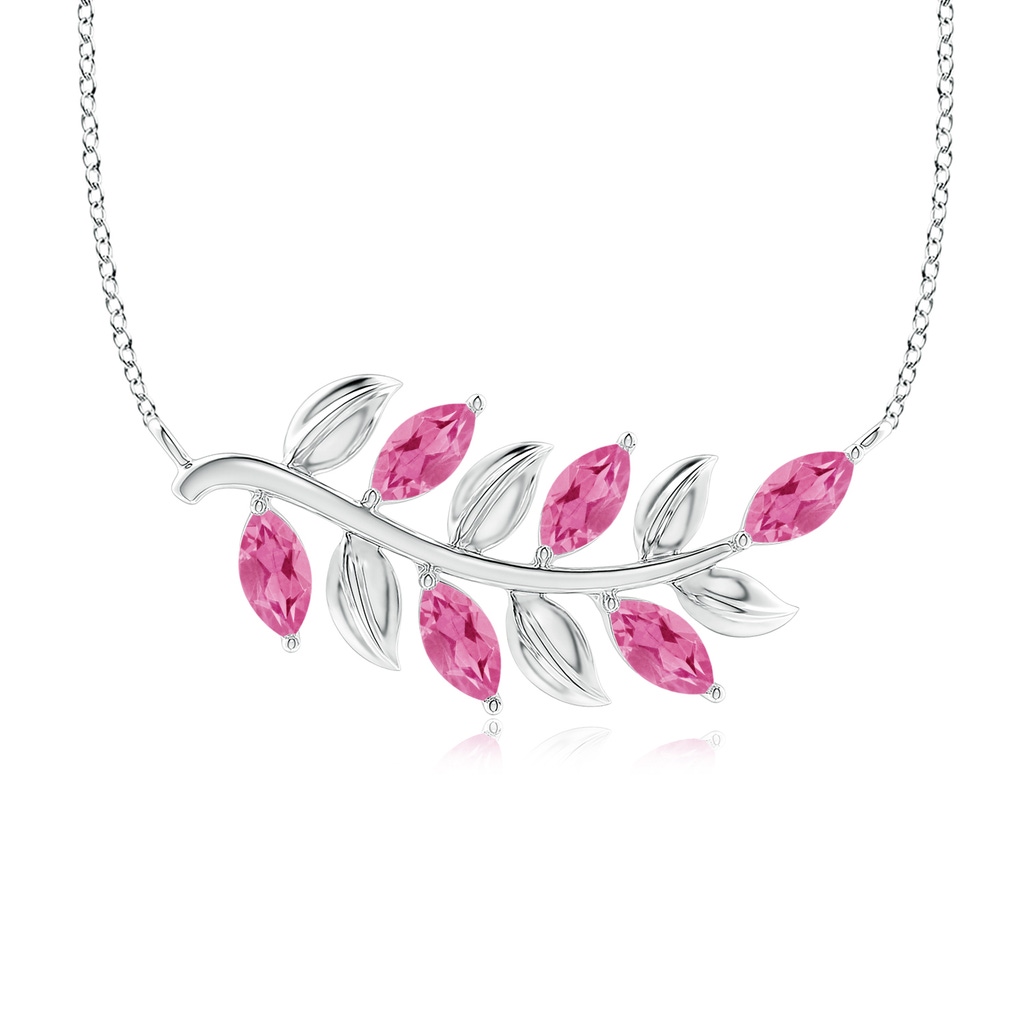 5x2.5mm AAA Marquise Pink Sapphire Olive Branch Pendant in White Gold