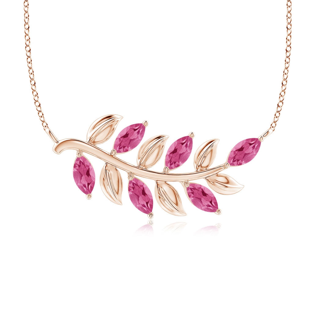5x2.5mm AAAA Marquise Pink Sapphire Olive Branch Pendant in Rose Gold