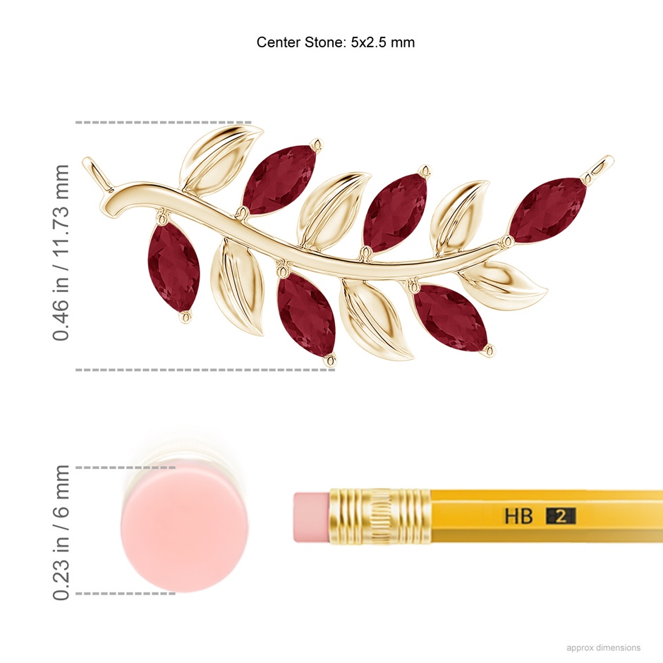 5x2.5mm A Marquise Ruby Olive Branch Pendant in 9K Yellow Gold ruler