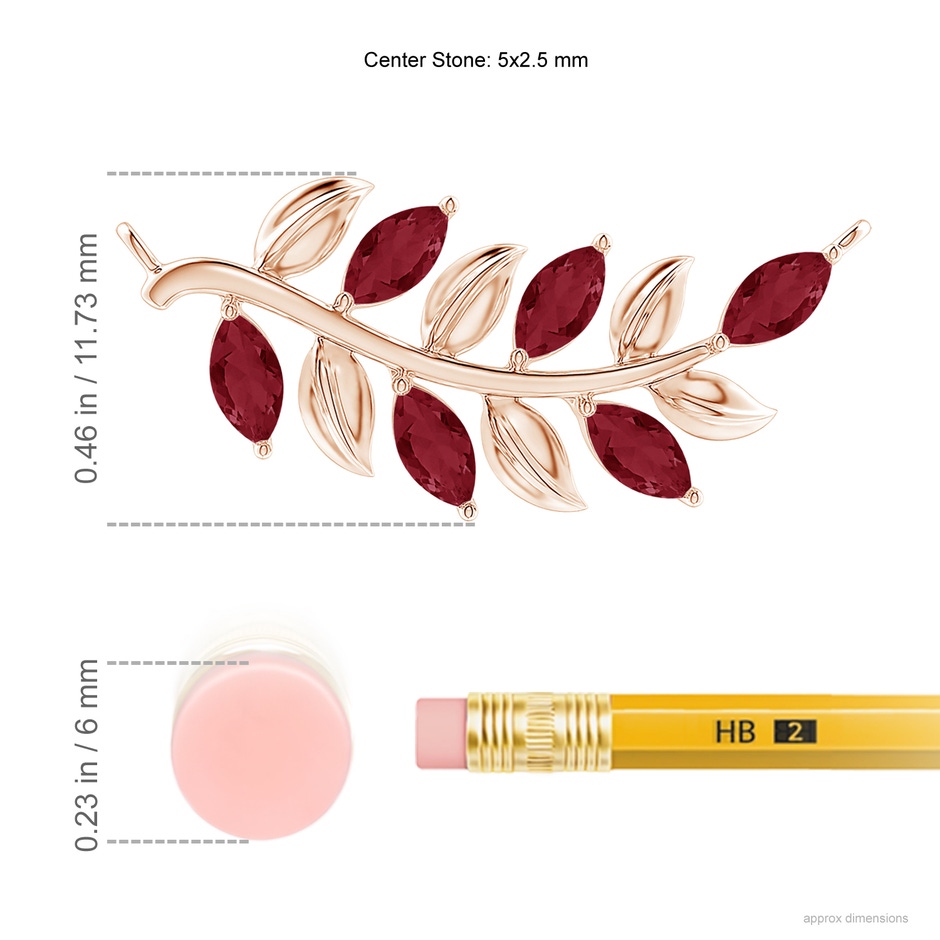 5x2.5mm A Marquise Ruby Olive Branch Pendant in Rose Gold ruler