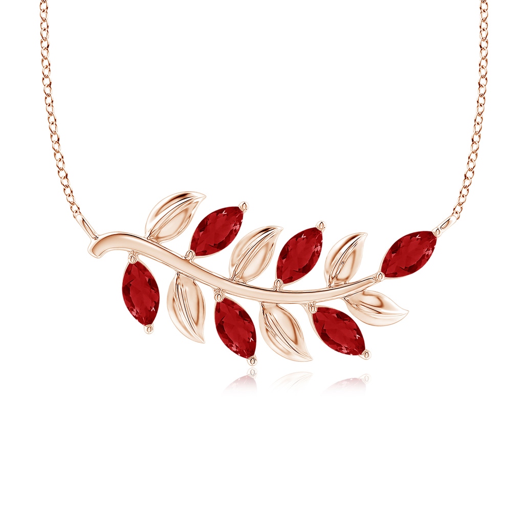 5x2.5mm AAA Marquise Ruby Olive Branch Pendant in Rose Gold