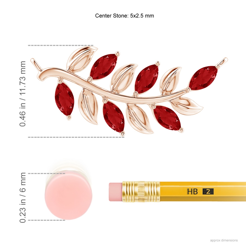 5x2.5mm AAA Marquise Ruby Olive Branch Pendant in Rose Gold ruler