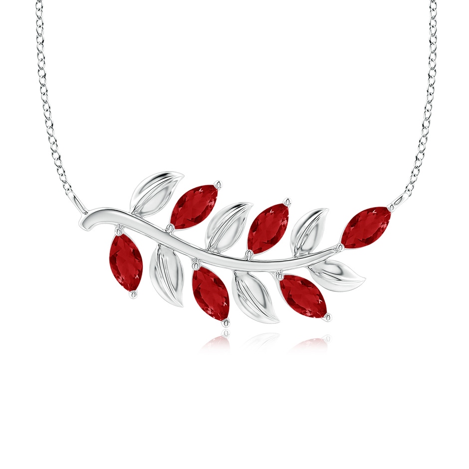 5x2.5mm AAA Marquise Ruby Olive Branch Pendant in White Gold 