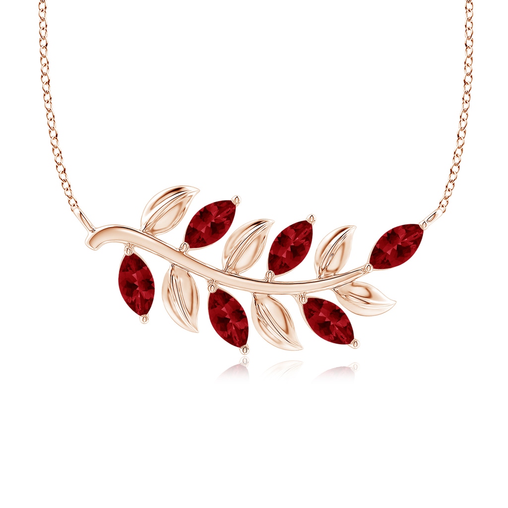 5x2.5mm AAAA Marquise Ruby Olive Branch Pendant in Rose Gold