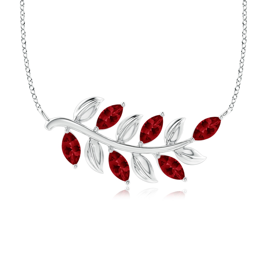 5x2.5mm Lab-Grown Marquise Ruby Olive Branch Pendant in White Gold