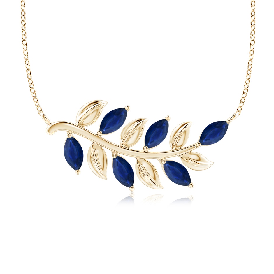5x2.5mm AA Marquise Sapphire Olive Branch Pendant in Yellow Gold 
