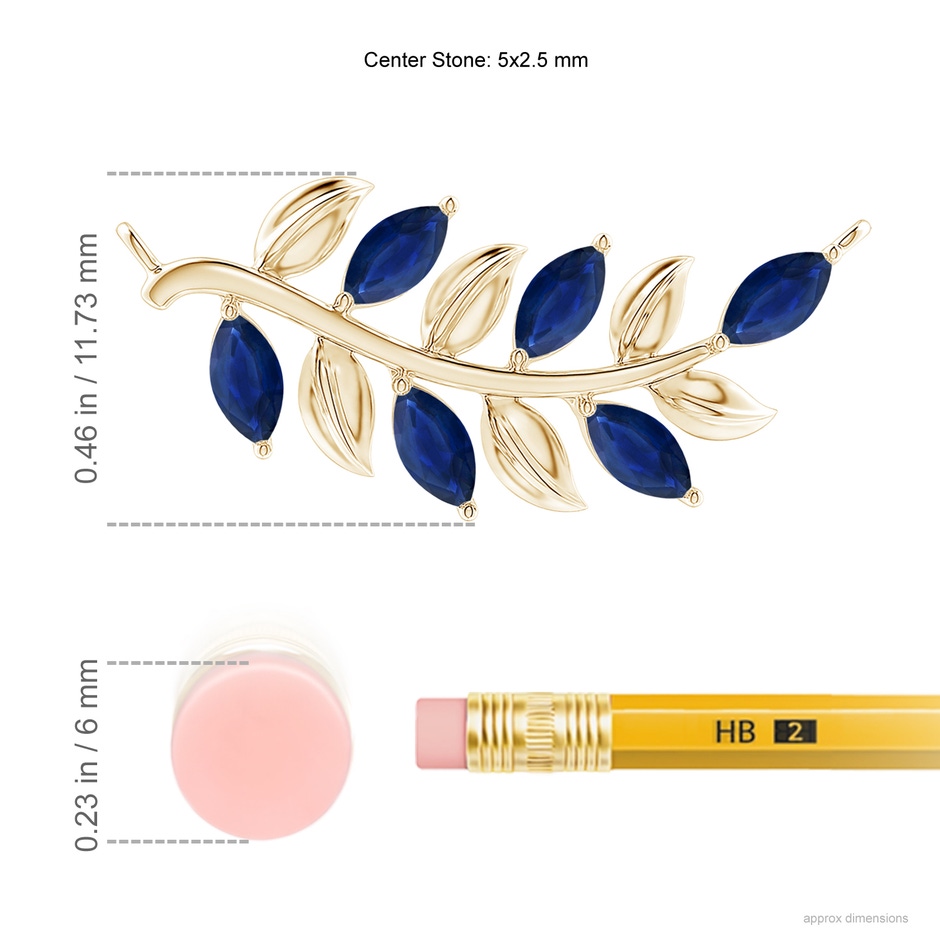 5x2.5mm AA Marquise Sapphire Olive Branch Pendant in Yellow Gold ruler