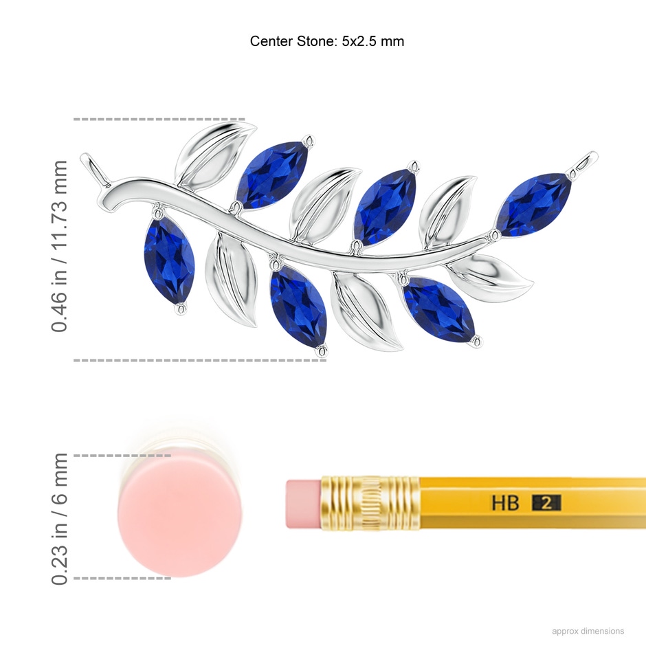 5x2.5mm AAA Marquise Sapphire Olive Branch Pendant in White Gold ruler
