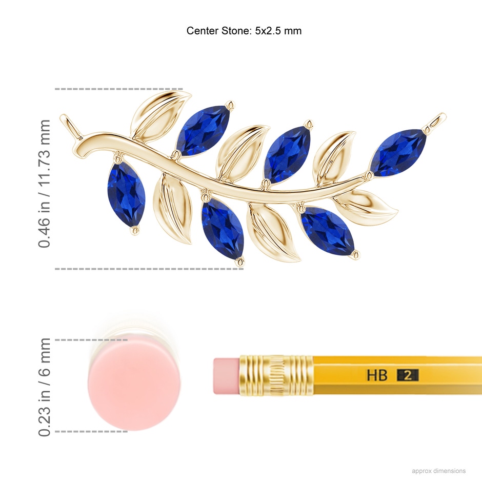 5x2.5mm AAA Marquise Sapphire Olive Branch Pendant in Yellow Gold ruler