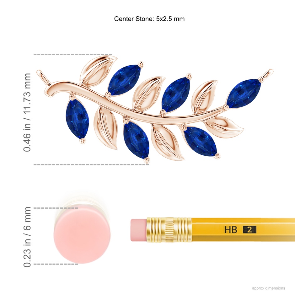 5x2.5mm AAAA Marquise Sapphire Olive Branch Pendant in Rose Gold ruler