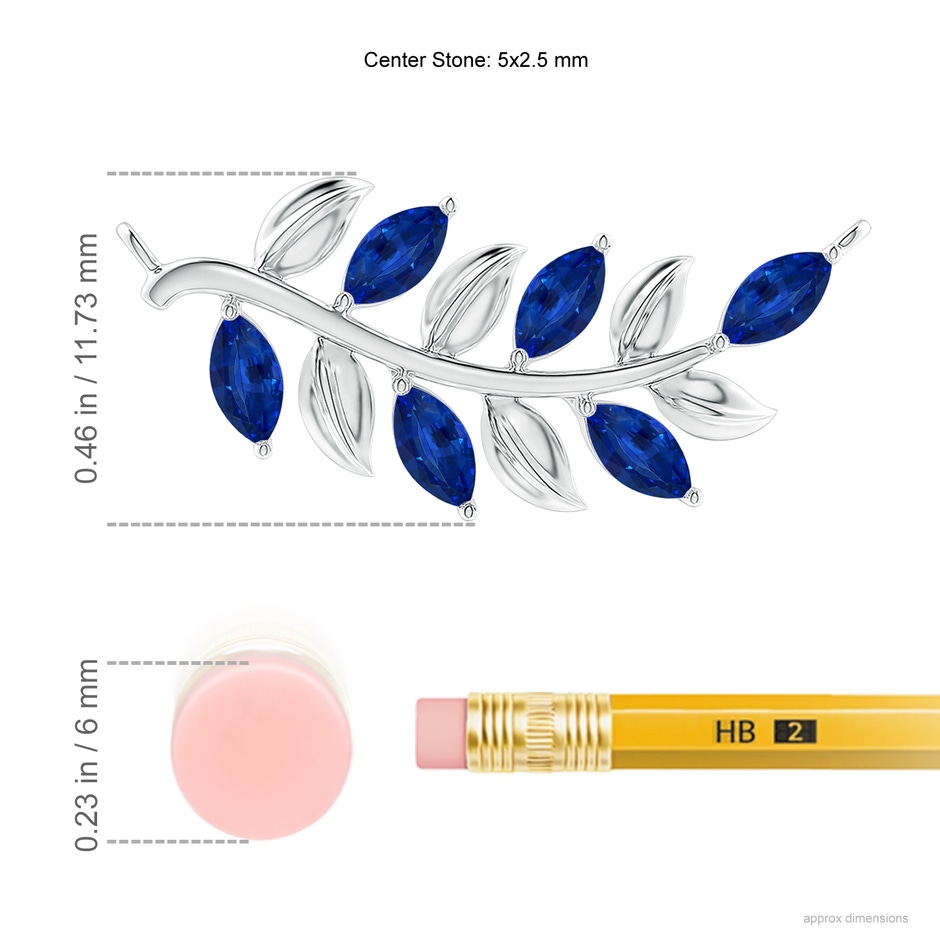 5x2.5mm AAAA Marquise Sapphire Olive Branch Pendant in White Gold ruler