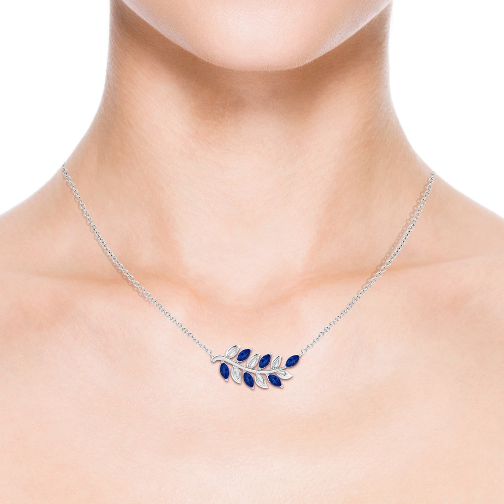 5x2.5mm AAAA Marquise Sapphire Olive Branch Pendant in White Gold - body_neck