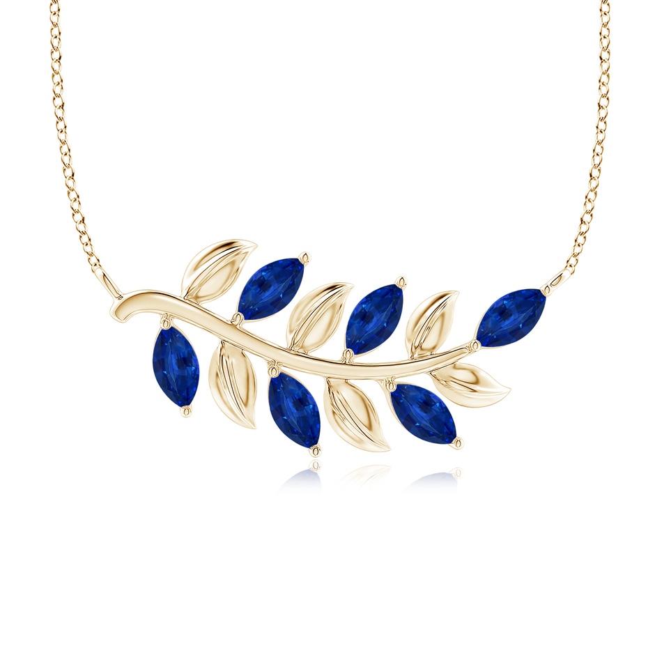 5x2.5mm AAAA Marquise Sapphire Olive Branch Pendant in Yellow Gold 