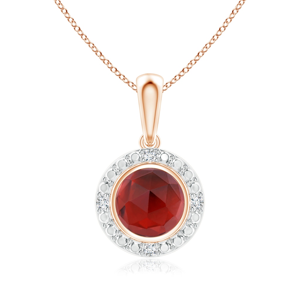 5mm AAA Bezel-Set Round Garnet Pendant with Beaded Halo in Rose Gold
