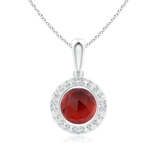 5mm AAA Bezel-Set Round Garnet Pendant with Beaded Halo in White Gold