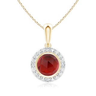 5mm AAA Bezel-Set Round Garnet Pendant with Beaded Halo in Yellow Gold