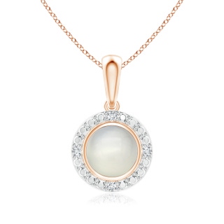 5mm AAA Bezel-Set Round Moonstone Pendant with Beaded Halo in Rose Gold
