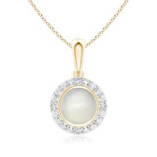 5mm AAA Bezel-Set Round Moonstone Pendant with Beaded Halo in Yellow Gold