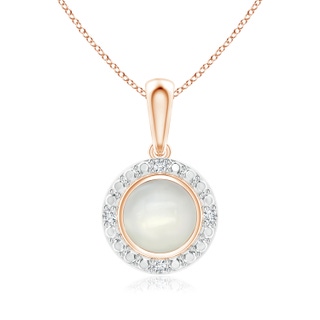 5mm AAAA Bezel-Set Round Moonstone Pendant with Beaded Halo in Rose Gold
