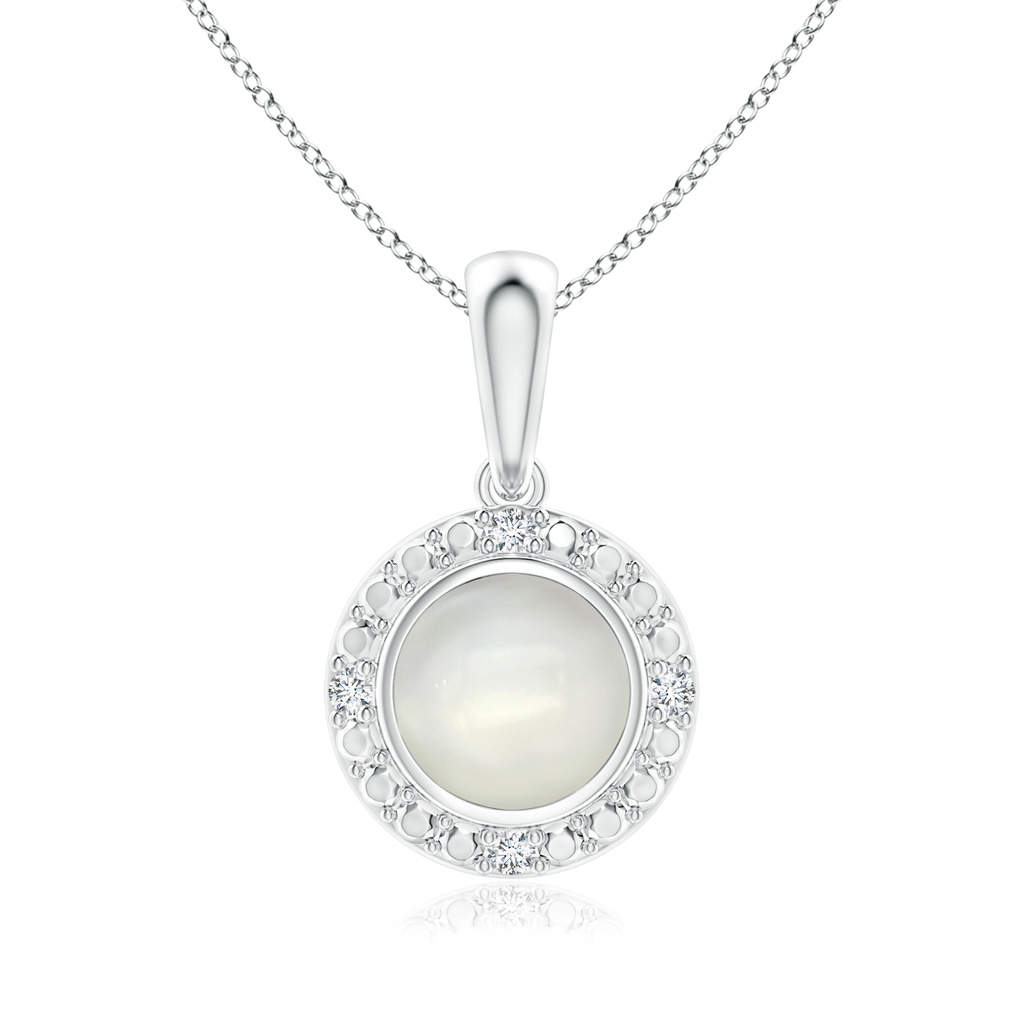 5mm AAAA Bezel-Set Round Moonstone Pendant with Beaded Halo in S999 Silver