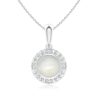 5mm AAAA Bezel-Set Round Moonstone Pendant with Beaded Halo in White Gold