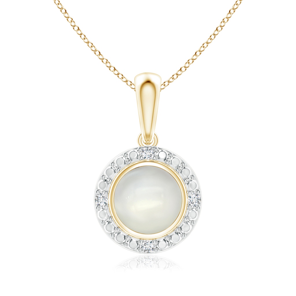 5mm AAAA Bezel-Set Round Moonstone Pendant with Beaded Halo in Yellow Gold