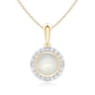 5mm AAAA Bezel-Set Round Moonstone Pendant with Beaded Halo in Yellow Gold