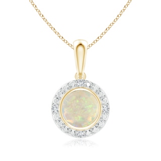 5mm AAA Bezel-Set Round Opal Pendant with Beaded Halo in Yellow Gold