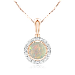 5mm AAAA Bezel-Set Round Opal Pendant with Beaded Halo in Rose Gold