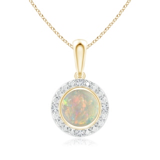 5mm AAAA Bezel-Set Round Opal Pendant with Beaded Halo in Yellow Gold
