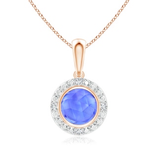 5mm AAA Bezel-Set Round Tanzanite Pendant with Beaded Halo in Rose Gold