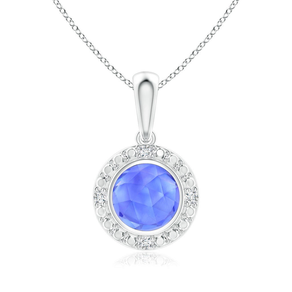 5mm AAA Bezel-Set Round Tanzanite Pendant with Beaded Halo in White Gold