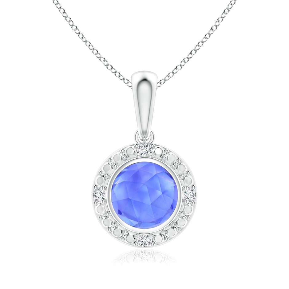 5mm AAA Bezel-Set Round Tanzanite Pendant with Beaded Halo in White Gold 