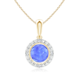 5mm AAA Bezel-Set Round Tanzanite Pendant with Beaded Halo in Yellow Gold
