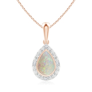 6x4mm AAA Bezel-Set Pear-Shaped Opal Pendant with Beaded Halo in Rose Gold