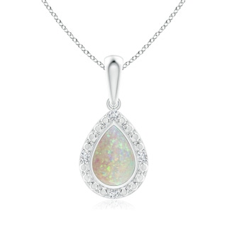 6x4mm AAA Bezel-Set Pear-Shaped Opal Pendant with Beaded Halo in White Gold