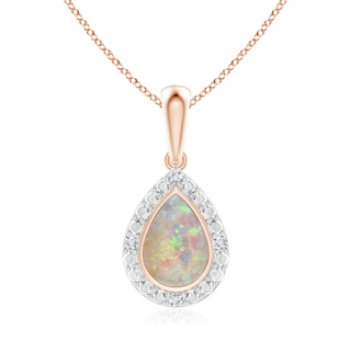 6x4mm AAAA Bezel-Set Pear-Shaped Opal Pendant with Beaded Halo in Rose Gold