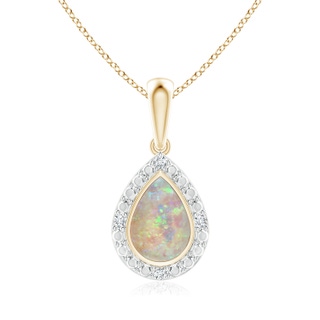 6x4mm AAAA Bezel-Set Pear-Shaped Opal Pendant with Beaded Halo in Yellow Gold