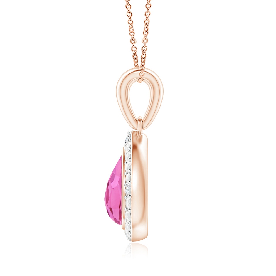 6x4mm AAA Bezel-Set Pear-Shaped Pink Tourmaline Pendant with Beaded Halo in Rose Gold side 1