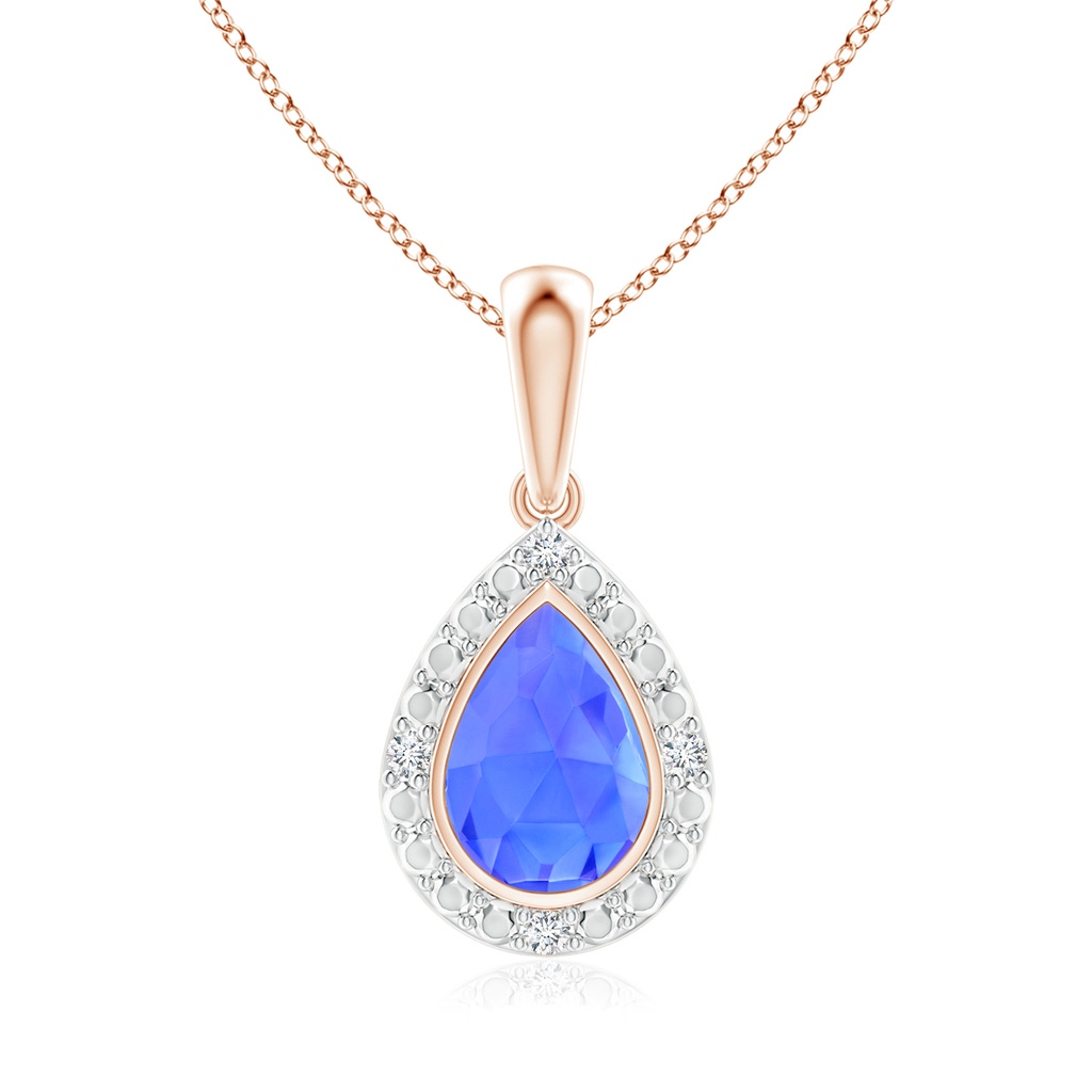 6x4mm AAA Bezel-Set Pear-Shaped Tanzanite Pendant with Beaded Halo in Rose Gold