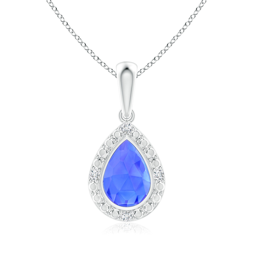 6x4mm AAA Bezel-Set Pear-Shaped Tanzanite Pendant with Beaded Halo in White Gold