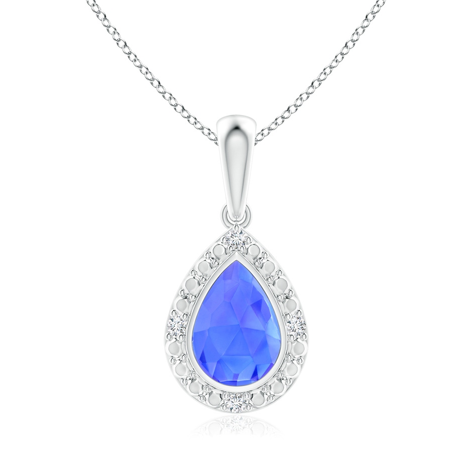 6x4mm AAA Bezel-Set Pear-Shaped Tanzanite Pendant with Beaded Halo in White Gold 