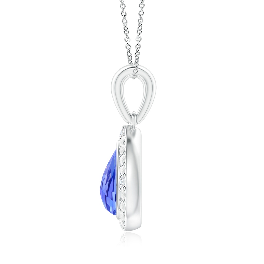 6x4mm AAA Bezel-Set Pear-Shaped Tanzanite Pendant with Beaded Halo in White Gold Side 1