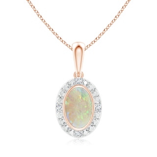 6x4mm AAA Bezel-Set Oval Opal Pendant with Beaded Halo in Rose Gold