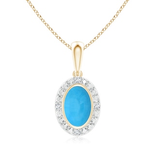 6x4mm AAA Bezel-Set Oval Turquoise Pendant with Beaded Halo in Yellow Gold