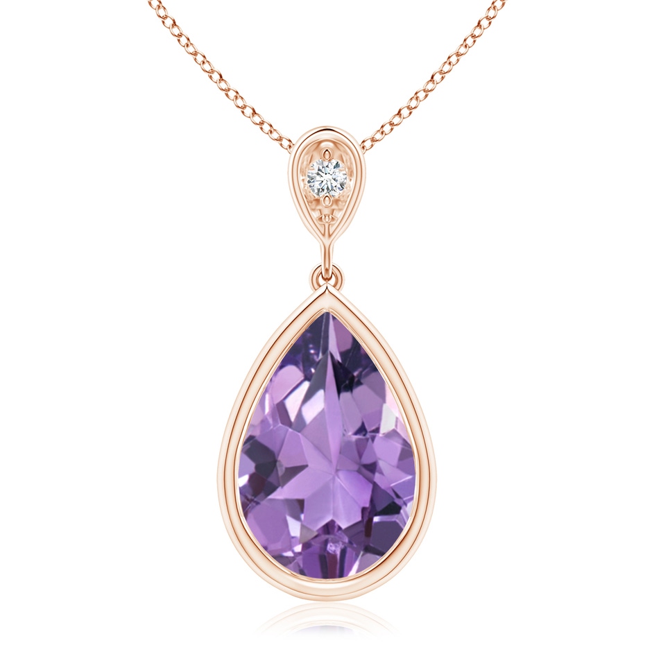 12x8mm A Bezel-Set Amethyst Teardrop Pendant with Diamond in Rose Gold 