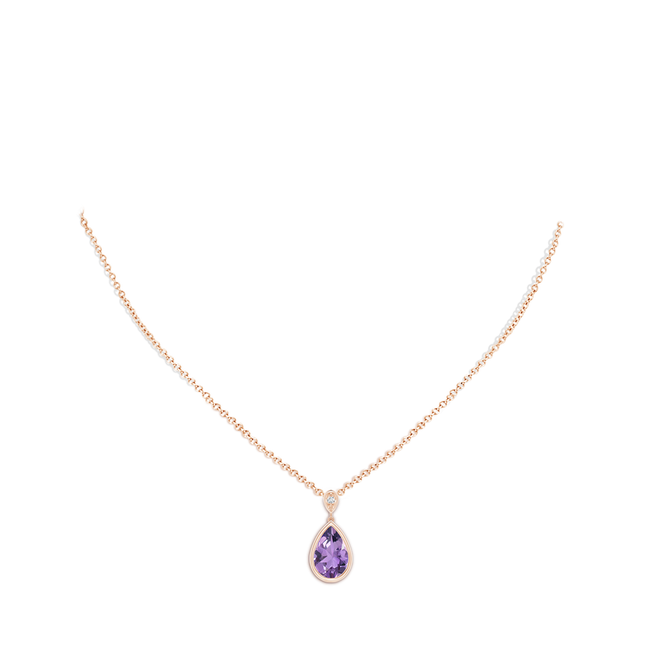 12x8mm A Bezel-Set Amethyst Teardrop Pendant with Diamond in Rose Gold pen