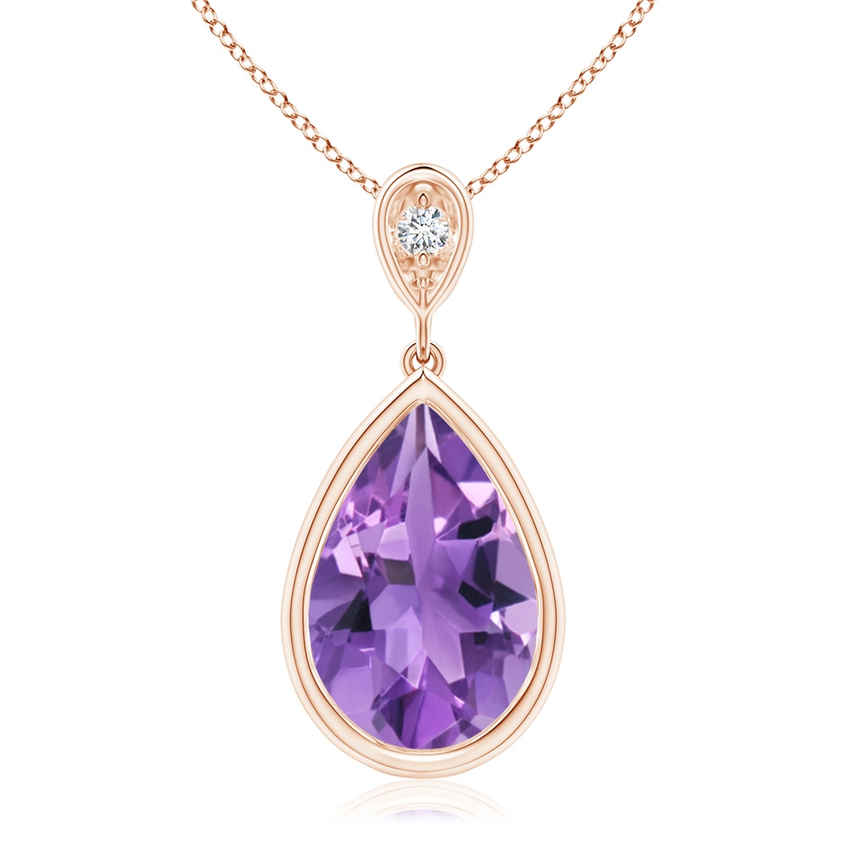 12x8mm AA Bezel-Set Amethyst Teardrop Pendant with Diamond in Rose Gold 