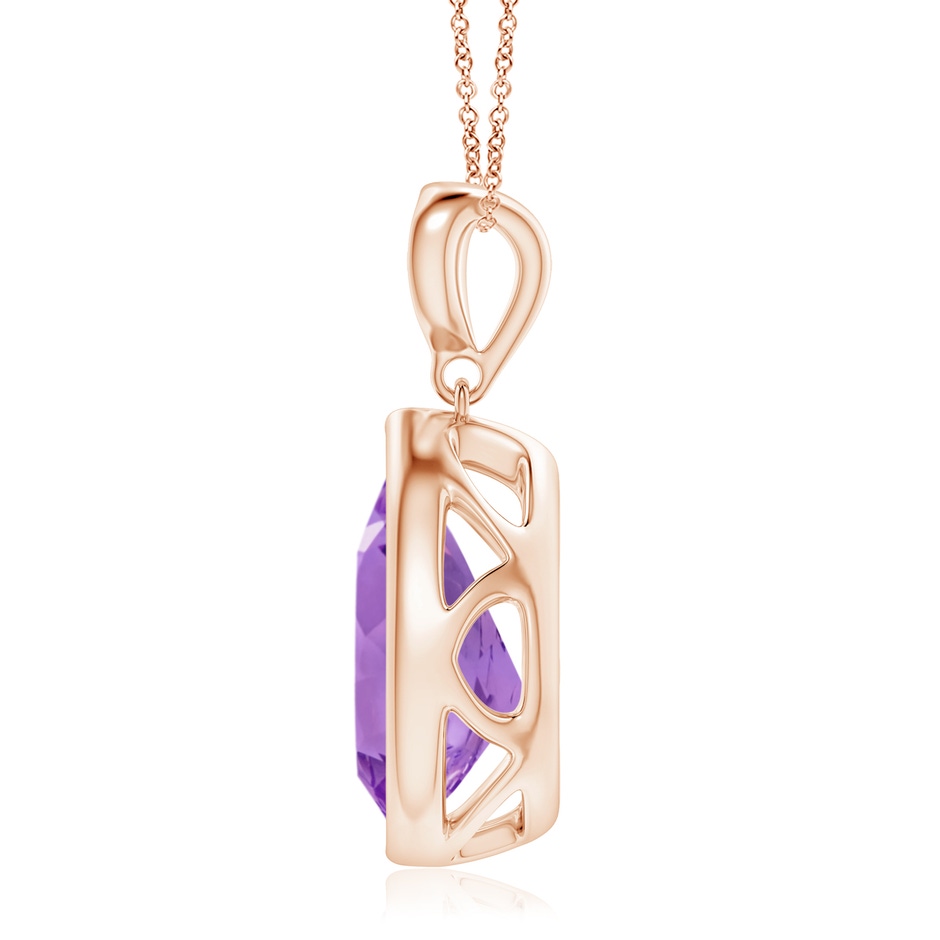 12x8mm AA Bezel-Set Amethyst Teardrop Pendant with Diamond in Rose Gold side 199