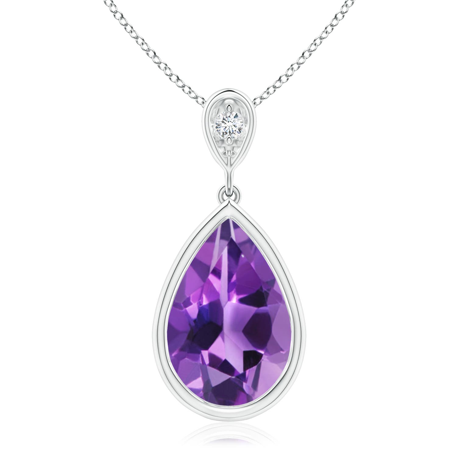 12x8mm AAA Bezel-Set Amethyst Teardrop Pendant with Diamond in S999 Silver
